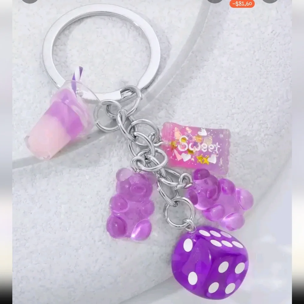 Resin‎ Dice & Mini Bears Drink Cup Candy Keychain Colorful & Playful Bag Charm